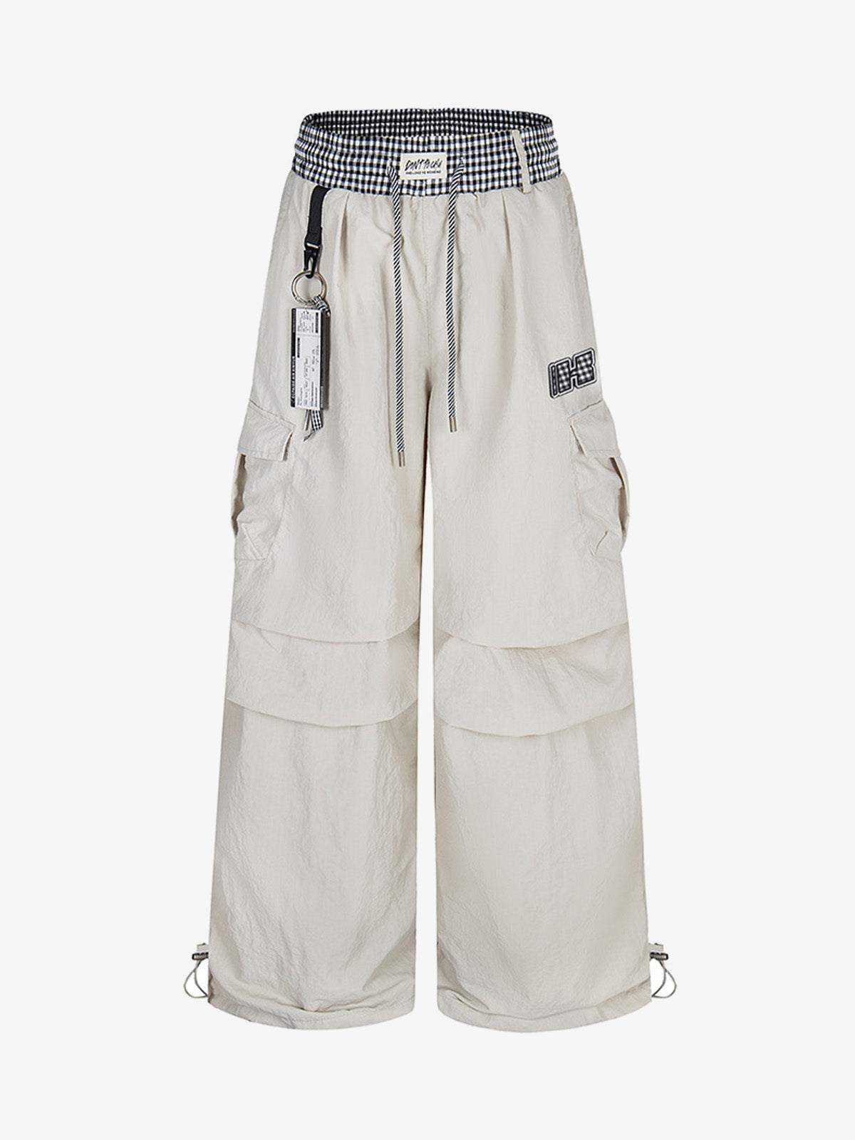 Parachute Pants with Gingham Double Waistband – Cream, front view | XoKool