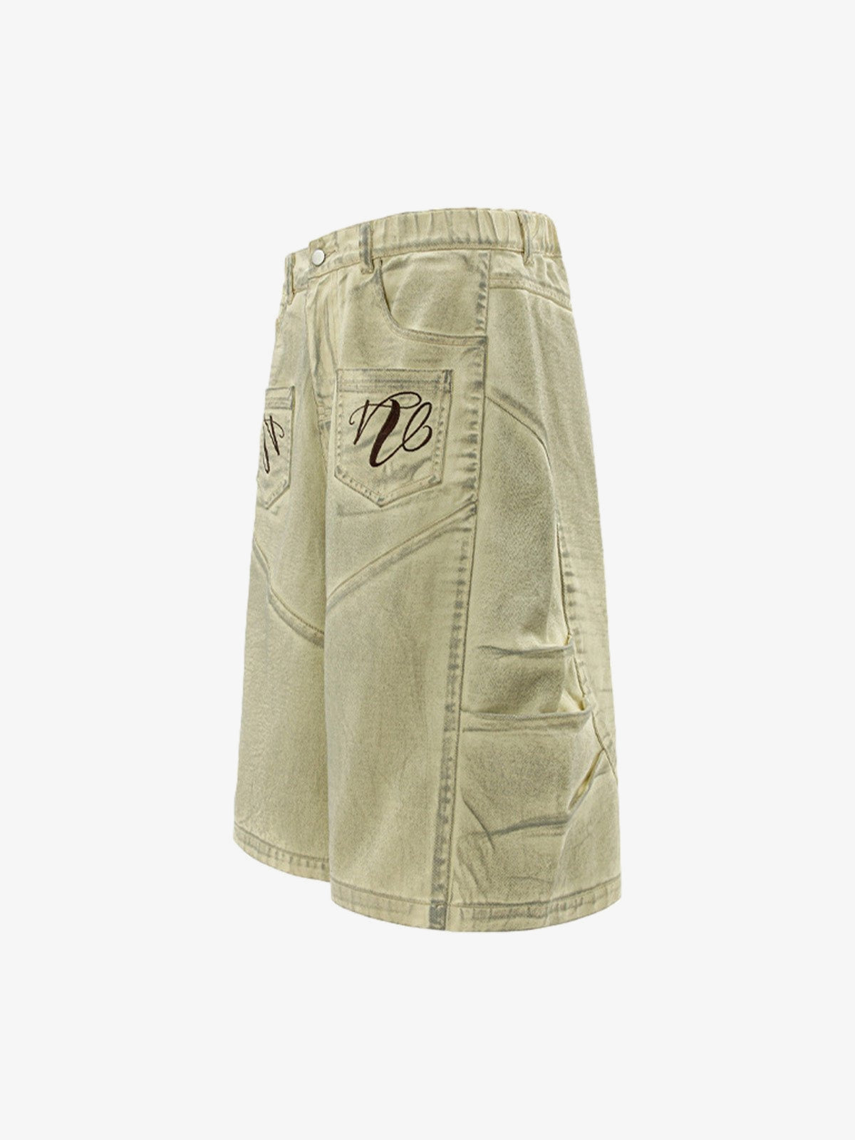Cream Wide Leg Jorts with Embroidered Pockets – side view | XoKool
