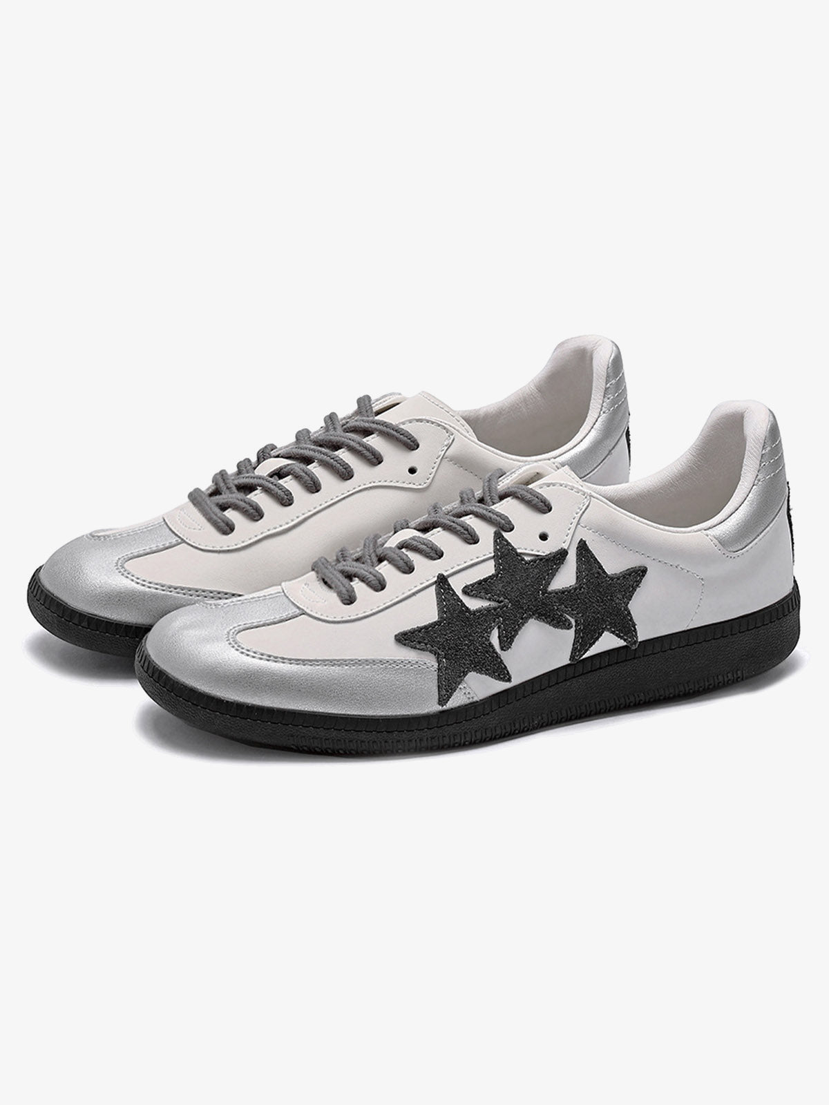 White and Silver Star Shoes with Suede-Look Patches – pair, 3/4 | XoKool