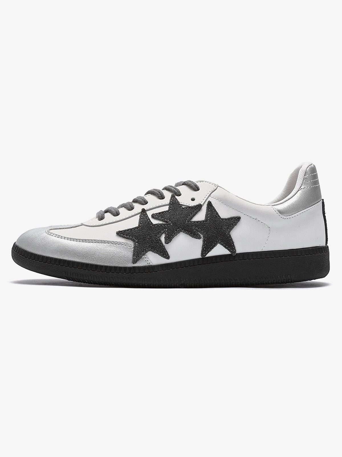 White and Silver Star Shoes with Suede-Look Patches – Silver White side | XoKool