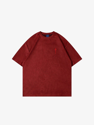 Suede-look cross tee – Red, front view | XoKool