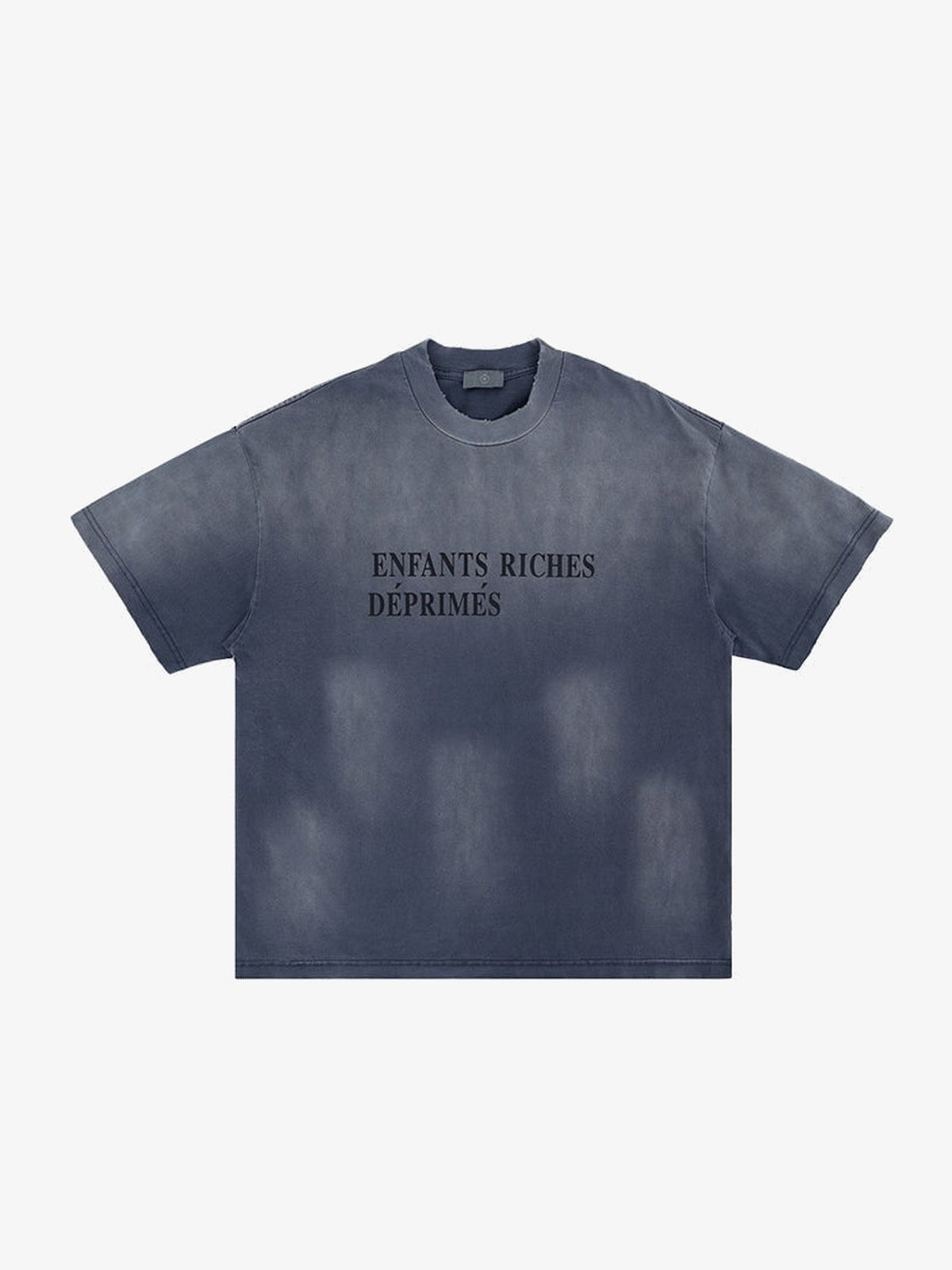 Sun Faded Boxy T-Shirt mit Textprint auf der Brust – Blau, Vorderseite flach | XoKool