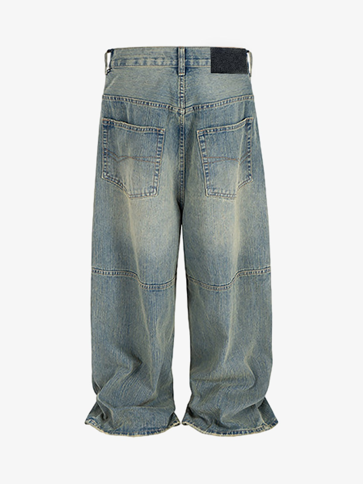Super Baggy Light Wash Jeans with Ribbon Ties – Blue, back view | XoKool