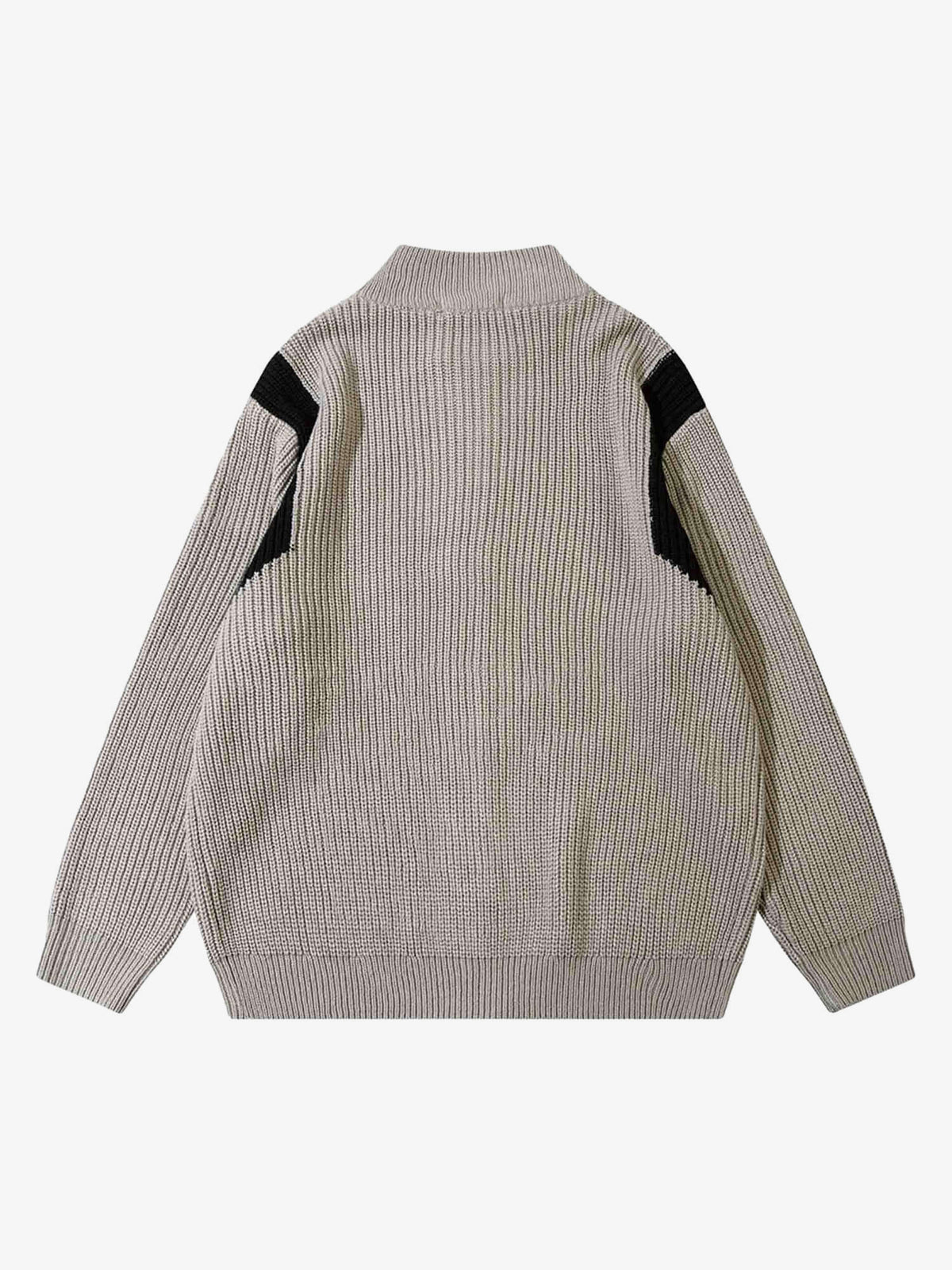 Colour-Block Rippstrick-Pullover mit durchgehendem Reißverschluss – Beige, Rückansicht | XoKool