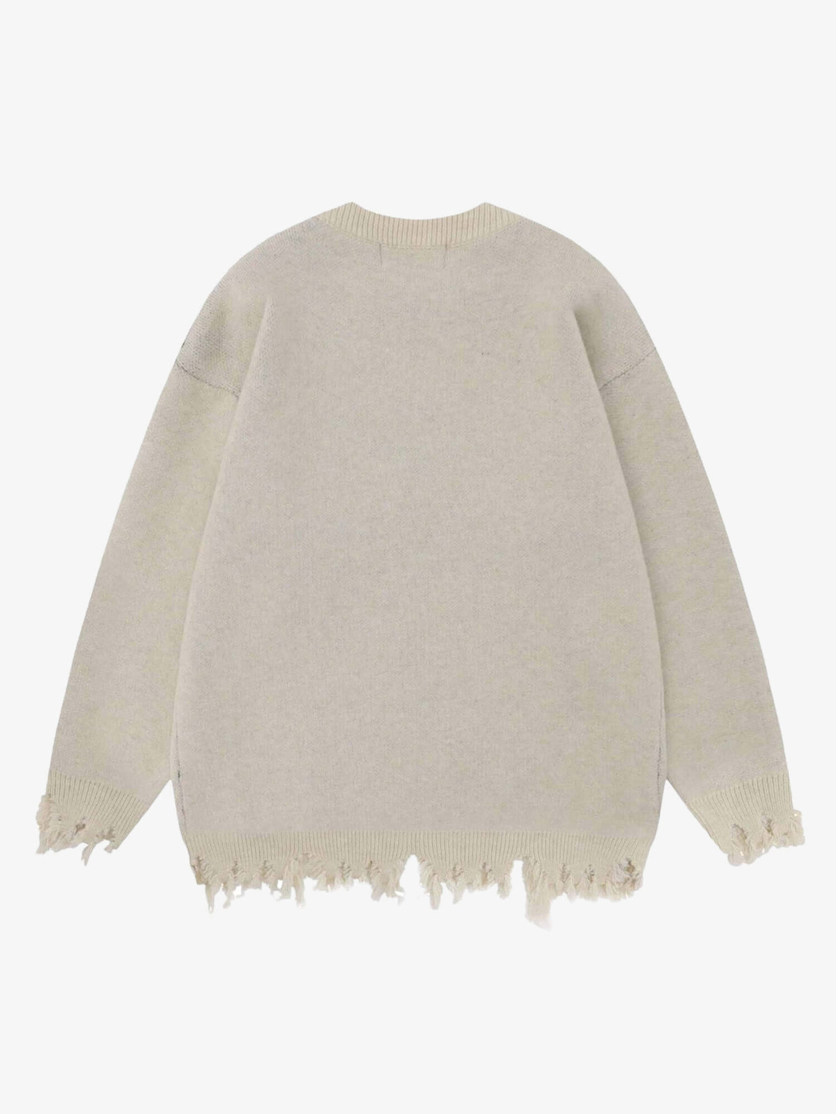Distressed Spider Web Jacquard Sweater – Cream, back view | XoKool