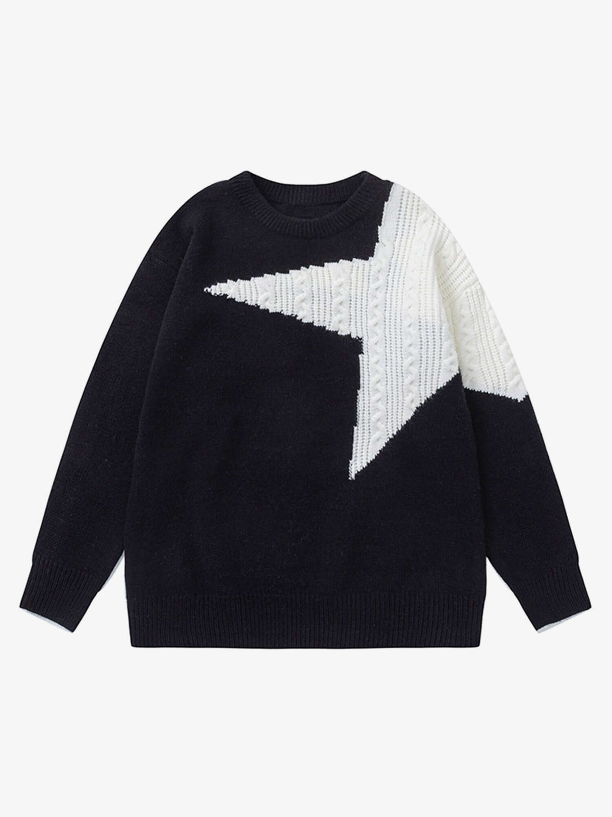 Oversized Star Intarsia Knit Sweater – Navy, front view | XoKool