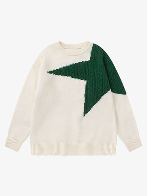 Oversized Strickpullover mit Stern in Intarsien-Optik – Creme, Vorderansicht | XoKool