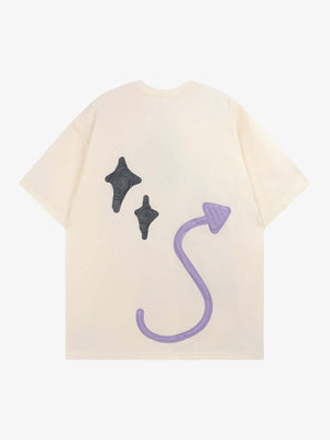Camiseta gráfica con esqueleto diablo en puff print – Crema, vista trasera | XoKool