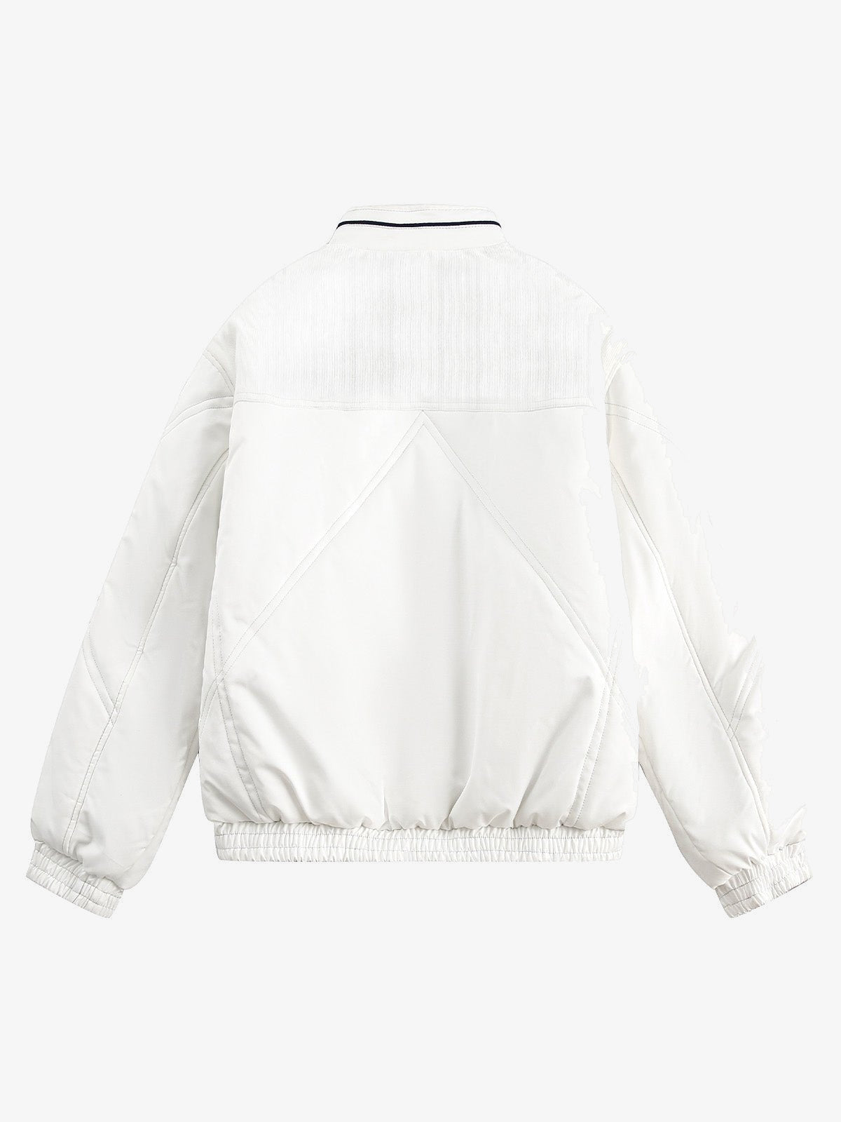 Weiße gepolsterte Racing-Jacke mit Patches – Rückansicht | XoKool