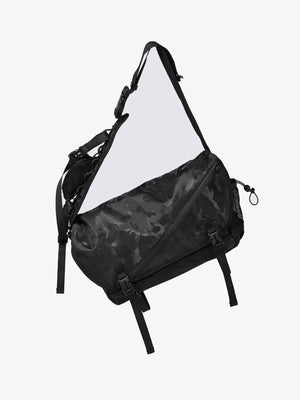 Techwear Messenger Crossbody Bag with Buckle Flap – Black camo, product shot | XoKool