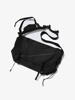 Techwear Messenger Crossbody Bag with Buckle Flap – Black, flat lay | XoKool