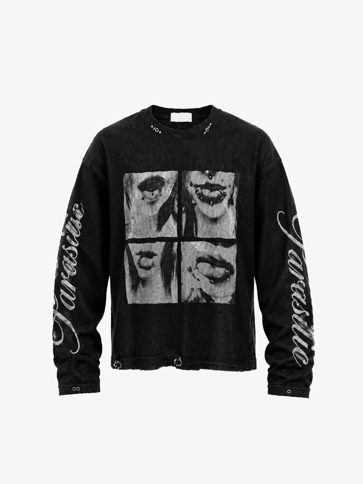 Thermal Long Sleeve Shirt with Pierced Lips Print – Black, front | XoKool