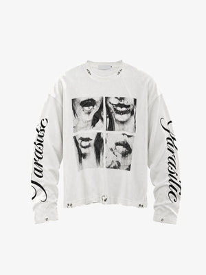 Thermal Long Sleeve Shirt with Pierced Lips Print – White, front | XoKool
