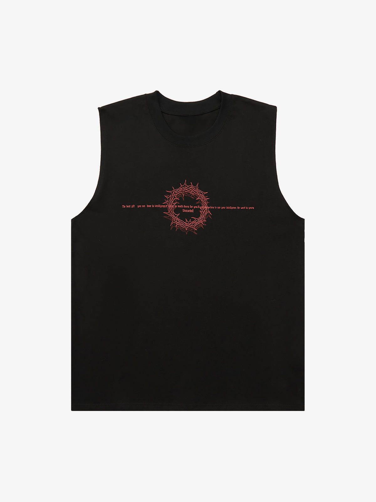 Tanktop mit Dornenkrone auf dem Rücken – Schwarz, Vorderansicht | XoKool
