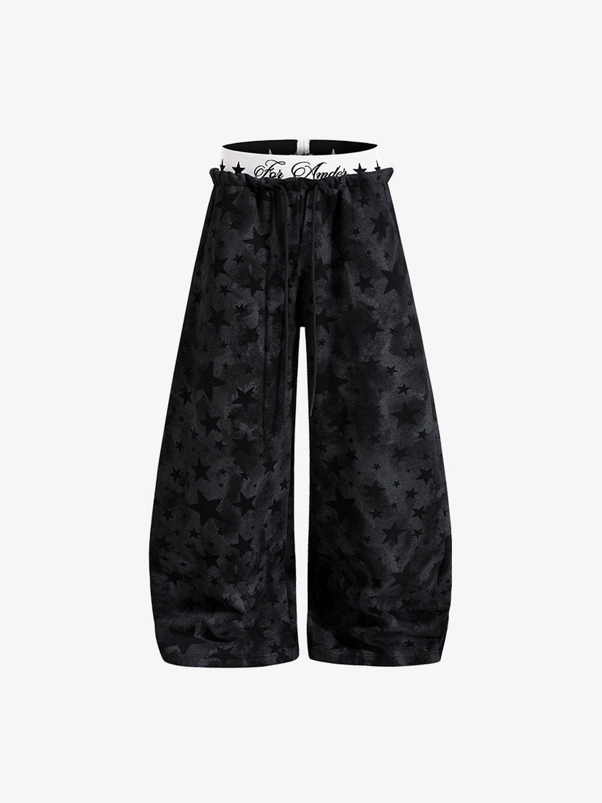 Tonal Star Wide Leg Balloon Sweatpants – Black, front flat (no script) | XoKool