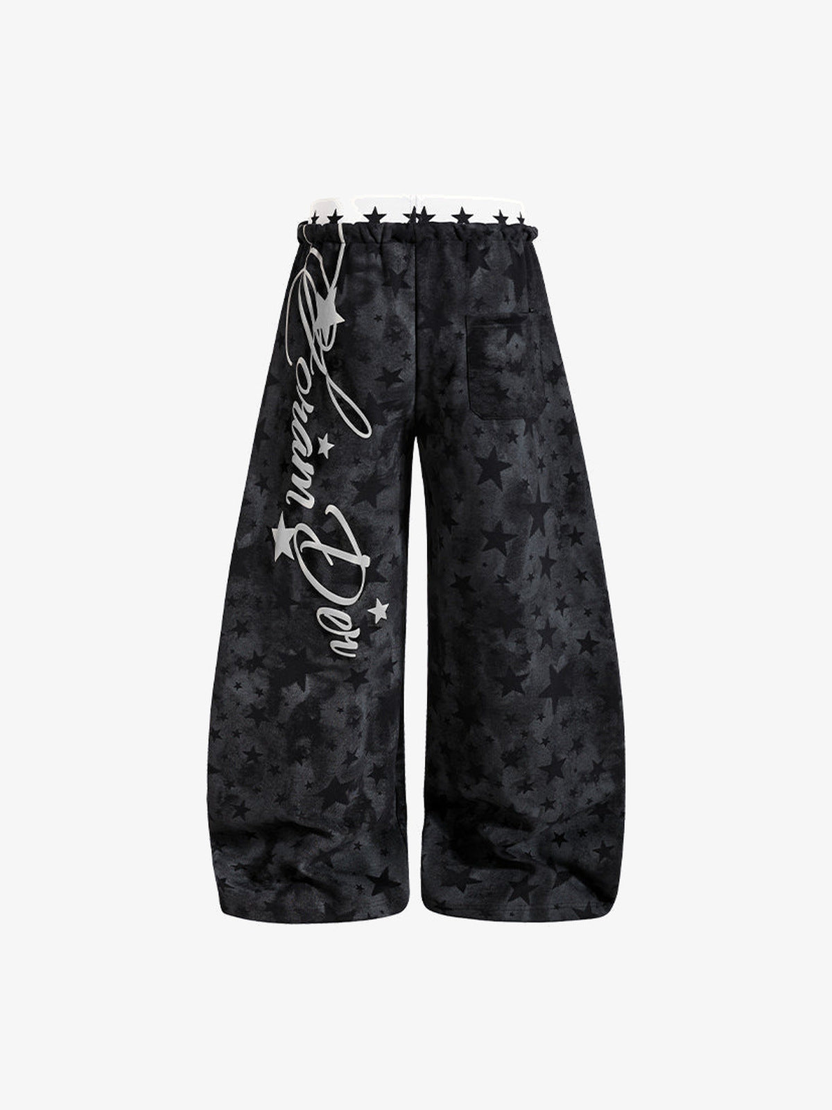 Tonal Star Wide Leg Balloon Sweatpants – Black, front flat with script | XoKool