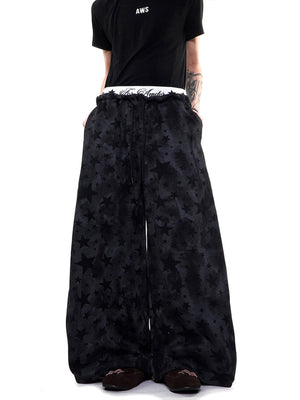 Tonal Star Wide Leg Balloon Sweatpants – Black, on model front (no script) | XoKool