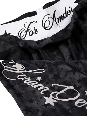 Star sweatpants – Waistband text and script print close-up | XoKool