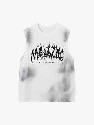 Tanktop im Spray-Dye-Look mit Metall-Buchstaben-Applikation – Weiß, Vorderansicht flach | XoKool