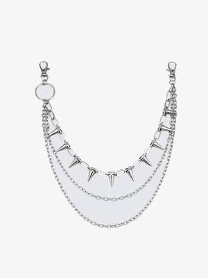 Dreireihige Hosenkette in Silber mit Spikes – Produktfoto flach (anderer Winkel) | XoKool