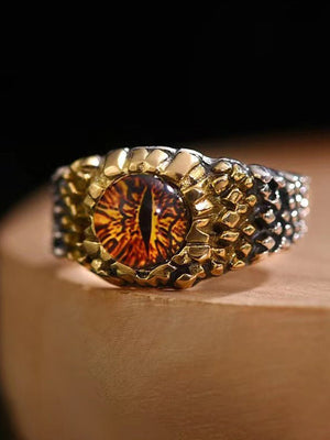 Anillo bicolor de ojo de dragón con banda de escamas – ojo amarillo, detalle | XoKool