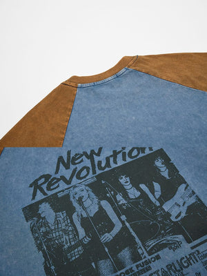 Raglan flyer tee – Blue / Brown, print and shoulder close-up | XoKool