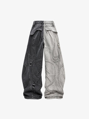 Zweifarbige Wide Leg Jeans – Rückseite flach | XoKool