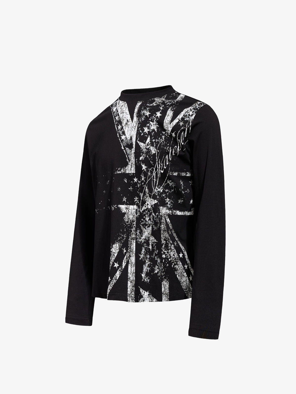 Union Jack Longsleeve mit Stehkragen in Schwarz – 3/4-Vorderansicht | XoKool