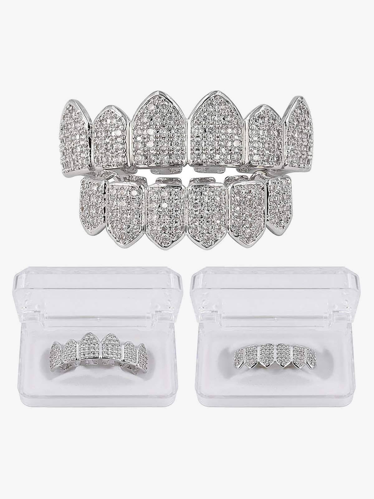 Vampire fang grillz – Silver, set with storage cases | XoKool