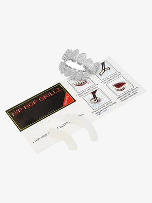 Vampire fang grillz – Silver, packaging with instruction card and fitting bars | XoKool