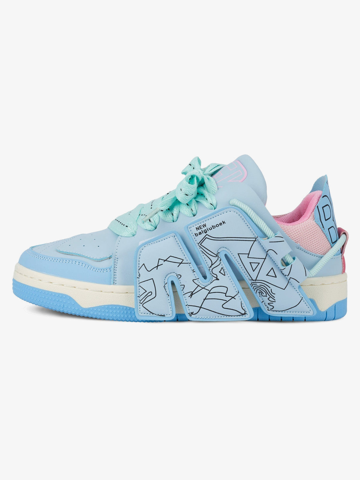 Graphic Skate Sneaker mit Buchstaben und Doodle-Print – Himmelblau, Seitenansicht | XoKool