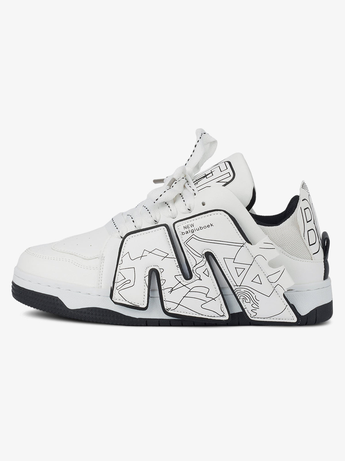 Graphic Letter Skate Sneakers with Doodle Print – White, side | XoKool