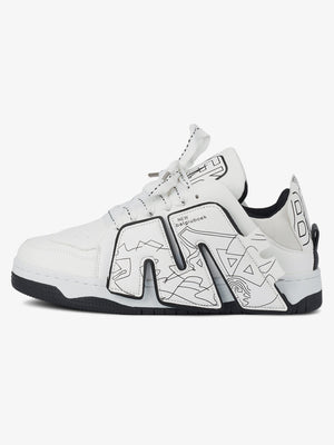 Graphic Skate Sneaker mit Buchstaben und Doodle-Print – Weiß, Seitenansicht | XoKool