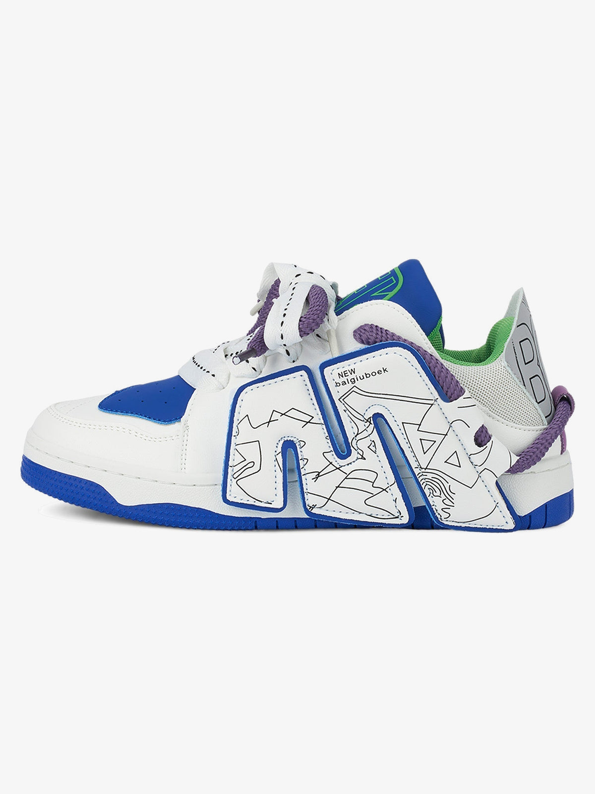 Graphic Letter Skate Sneakers with Doodle Print – Blue/White, side | XoKool