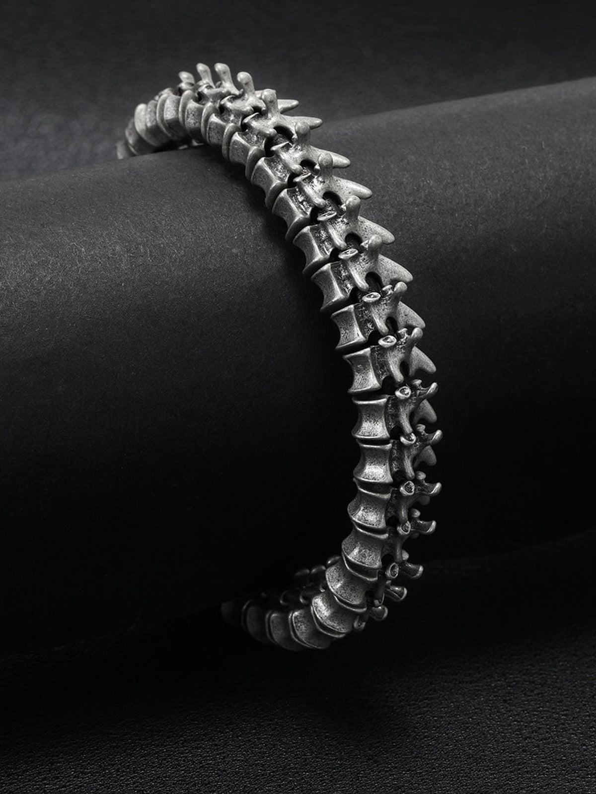 Wirbelsäulen-Armband mit Wirbelgliedern – Nahaufnahme auf dunklem Stoff | XoKool
