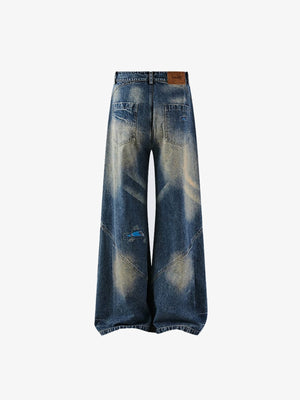Vintage Flare Jeans with Patch Repairs – back flat | XoKool