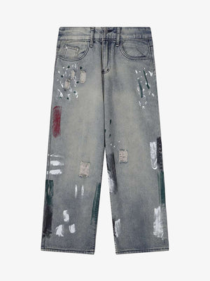 Straight Jeans im Vintage Wash mit Farbspritzern – Vorderseite flach | XoKool