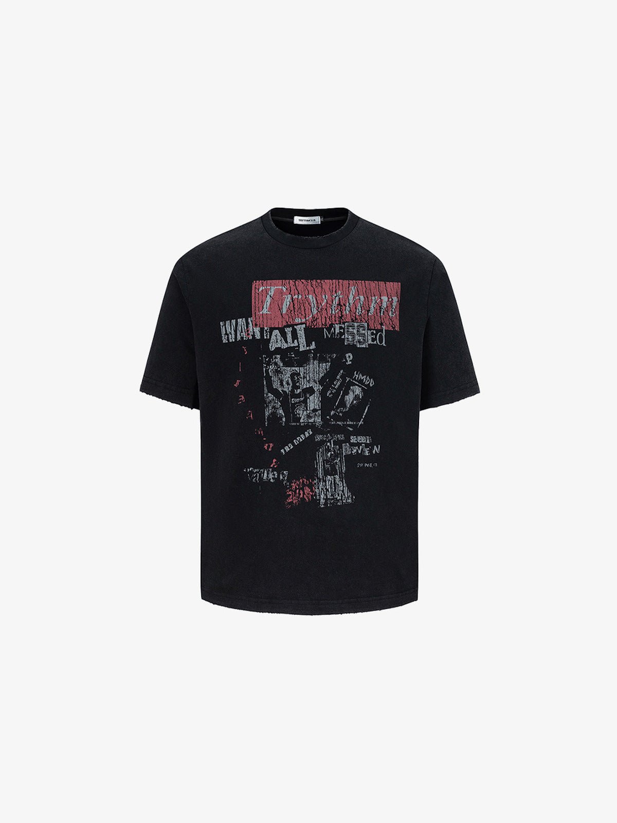 Vintage Punk T Shirt with Zine Collage Print – Black, front | XoKool