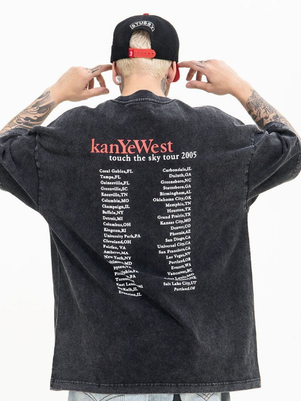 Vintage Rap T-Shirt mit Bären-Grafik, Washed Schwarz – am Model, Rückseite | XoKool