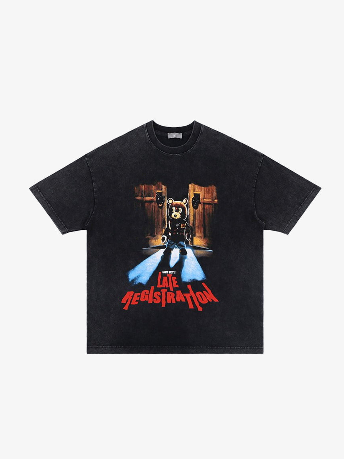 Vintage Rap T-Shirt mit Bären-Grafik, Washed Schwarz – Washed Schwarz, Vorderansicht | XoKool