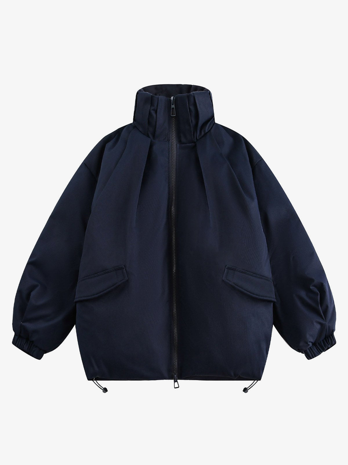 Oversized Padded Funnel Neck Jacket – Navy, front view | XoKool
