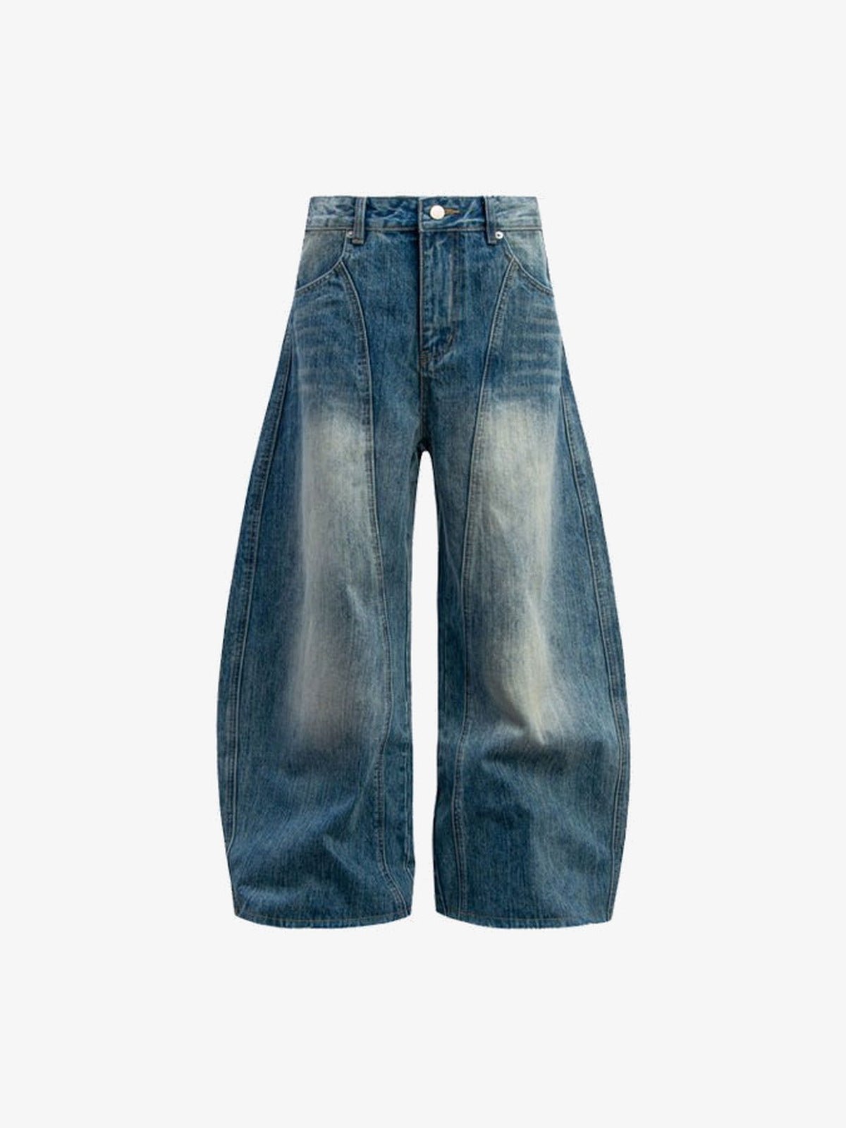 Balloon Jeans in Vintage Wash mit geschwungenen Nähten – Vorderseite flach | XoKool