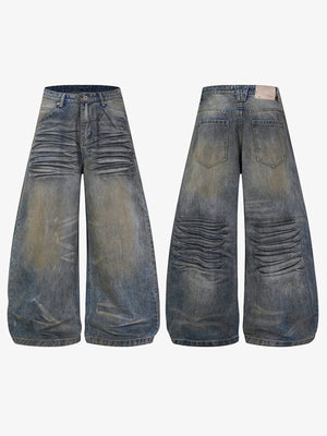 Jeans barrel con lavado vintage y efecto arrugado – frente y espalda en plano | XoKool