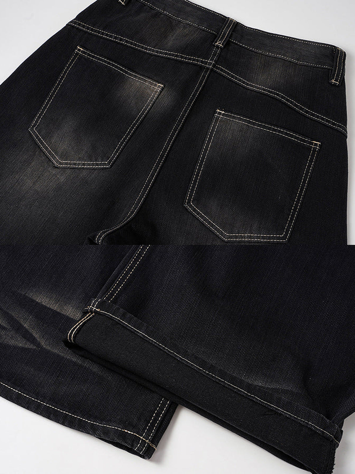 Barrel Leg Jeans – Schwarz, Gesäßtasche und Saum im Detail | XoKool