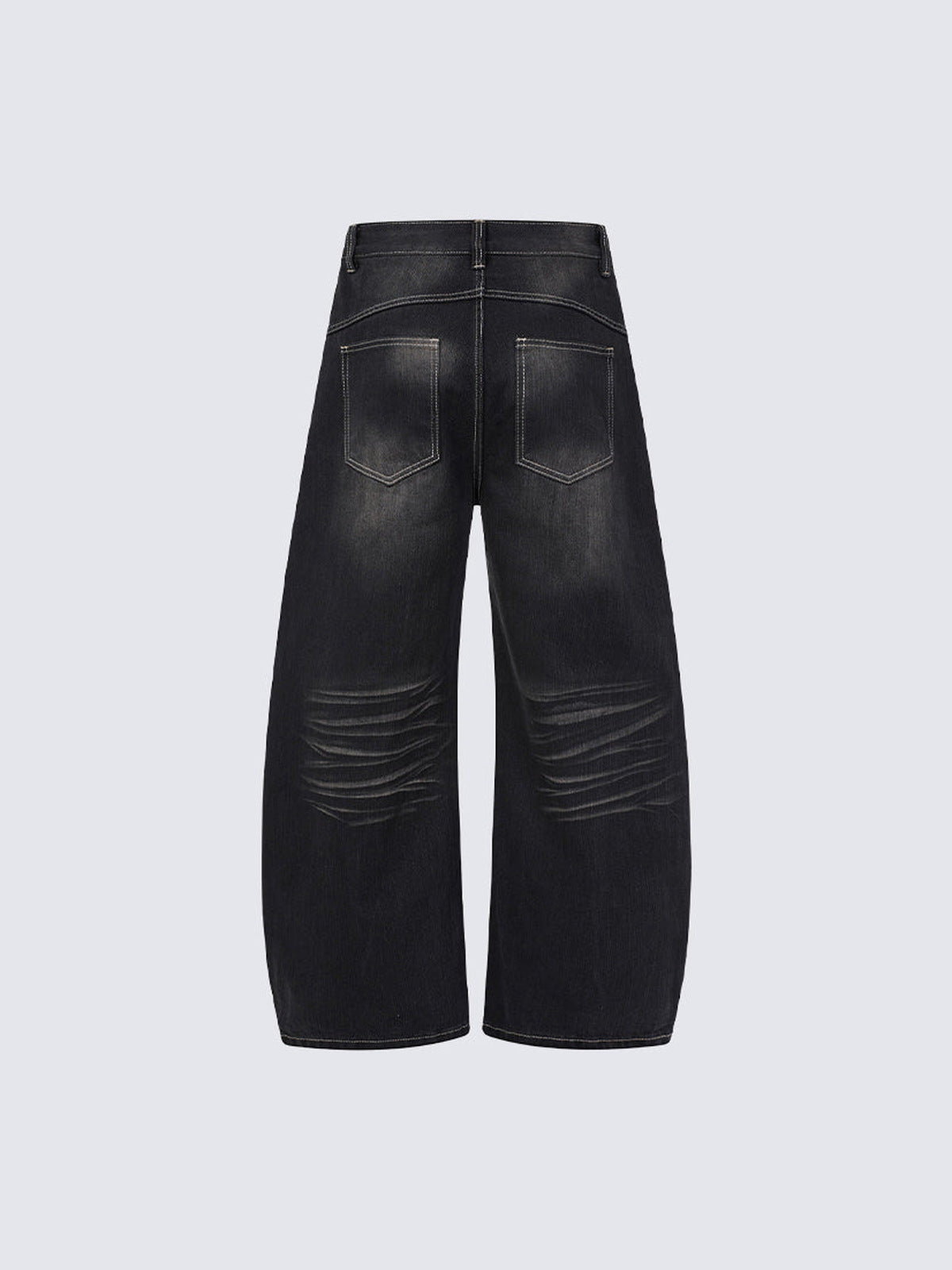 Vintage Wash Barrel Leg Jeans – Schwarz, Rückseite flach | XoKool