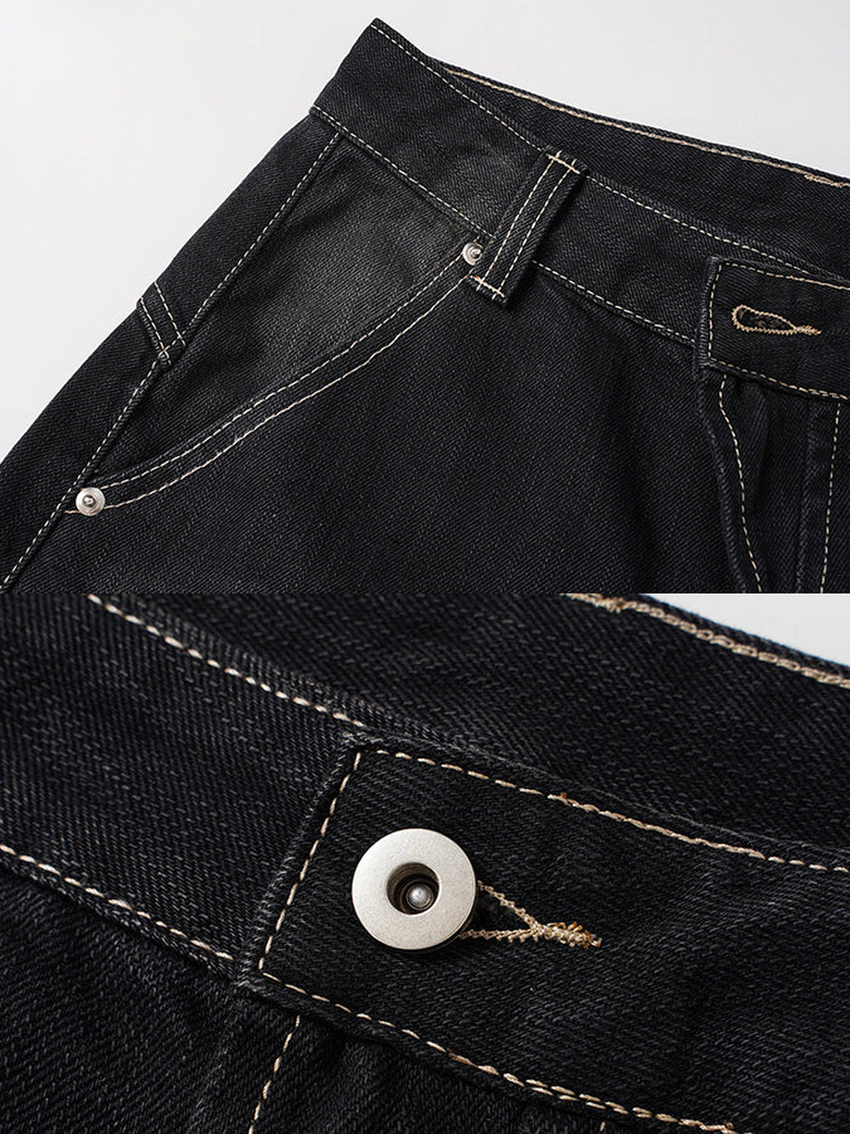 Barrel Leg Jeans – Schwarz, Bund und Knopf im Detail | XoKool