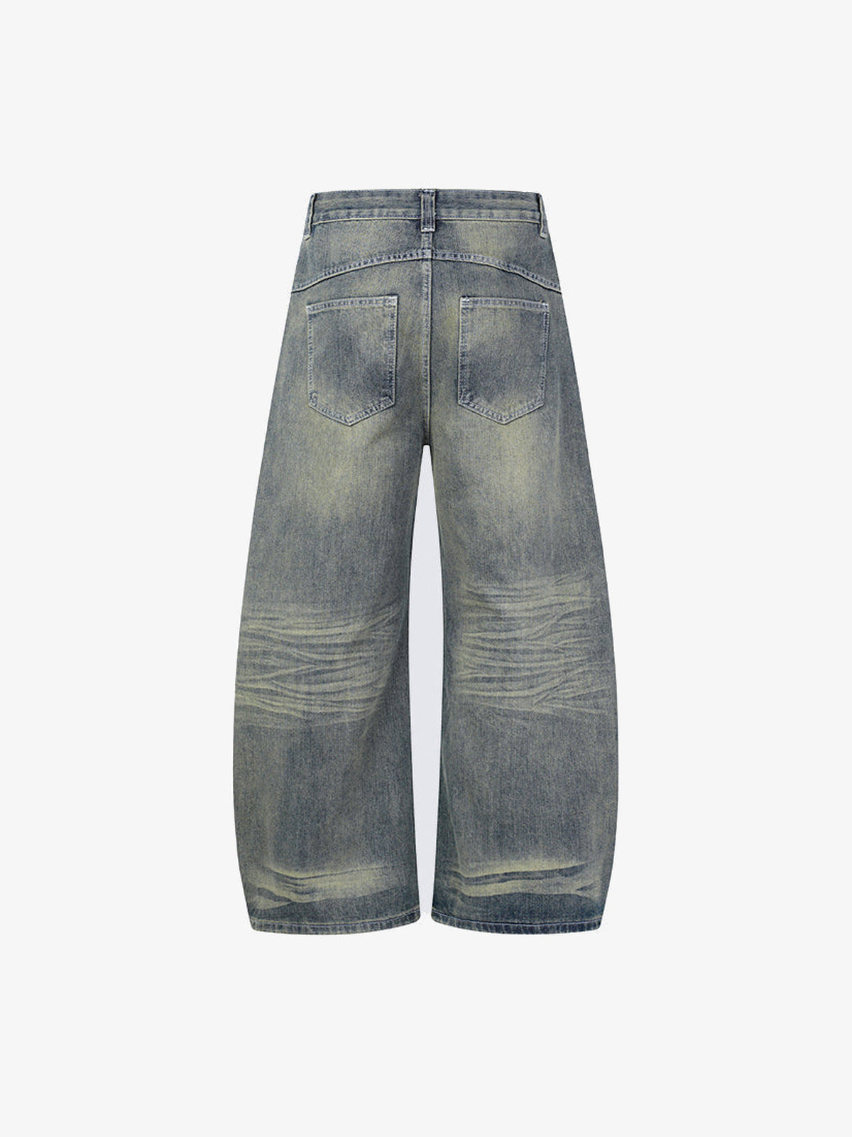 Vintage Wash Barrel Leg Jeans – Vintage Yellow Wash, Rückseite flach | XoKool