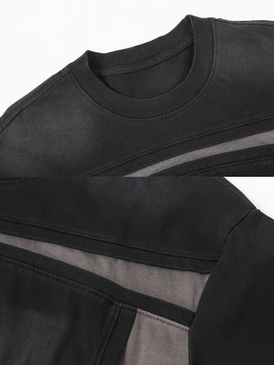 Contrast panel boxy tee – Washed Black, collar and panel close-up | XoKool