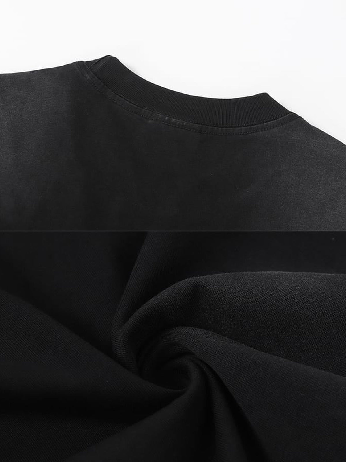 Contrast panel boxy tee – Washed Black, neckline and fabric close-up | XoKool