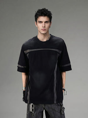 Vintage Wash Boxy Tee with Contrast Panels – Washed Black, on model, front | XoKool